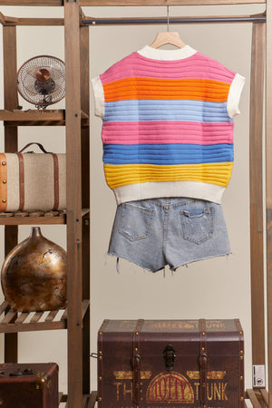 Sleeveless Stripe Knit Sweater