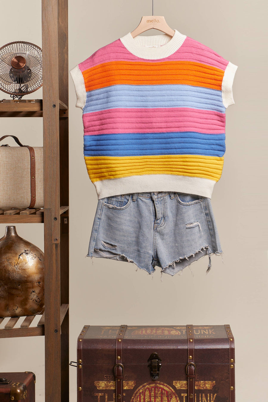 Sleeveless Stripe Knit Sweater