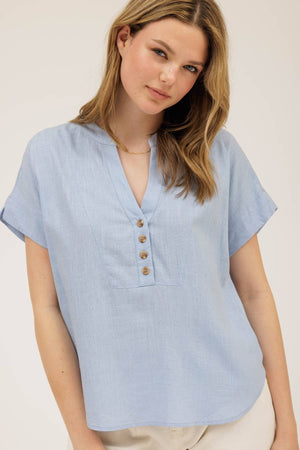 HENLEY Short Sleeve U Hem Top