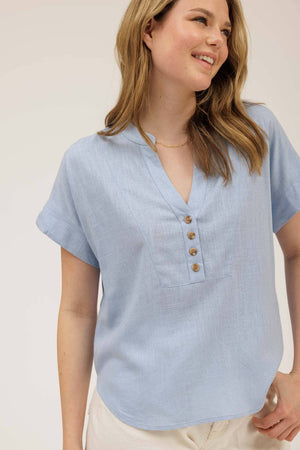 HENLEY Short Sleeve U Hem Top