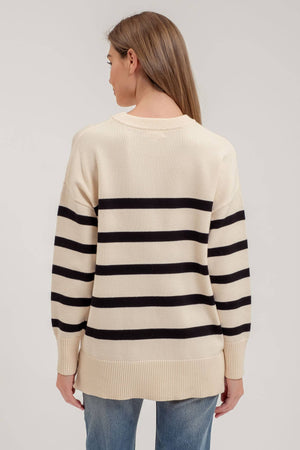 STRIPE OVERSIZED  KNIT SWEATER-iVORY