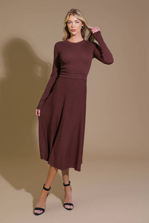 A solid sweater knit midi dress ( Brown)