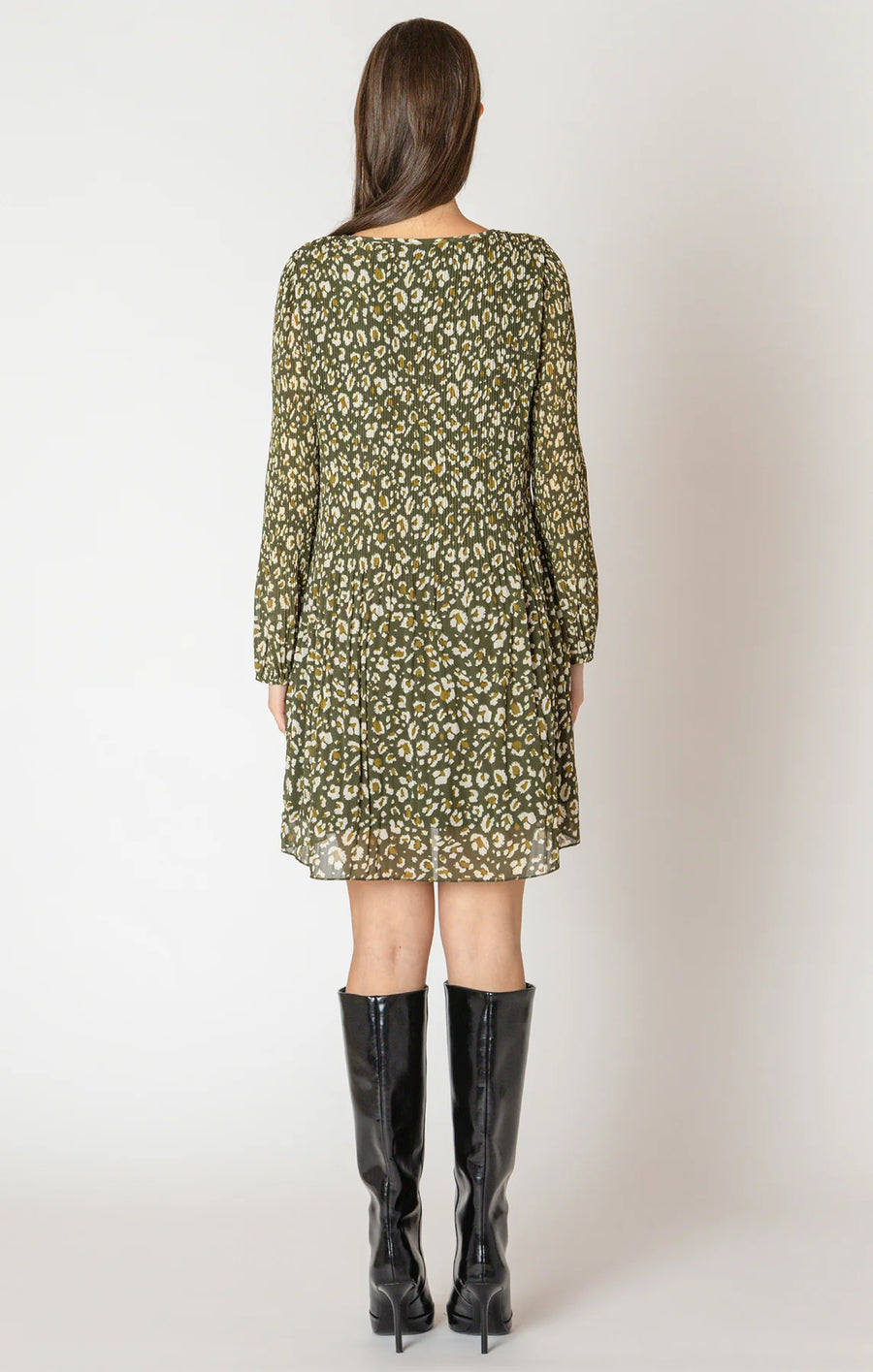 Pleated A-Line Dress -Animal Print