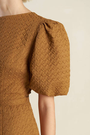 A textured woven midi dress ( Camel )