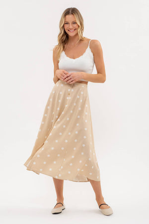 POLKA DOT BUTTON DOWN MIDI SKIRT