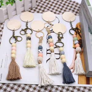 Wood Bead Tassel Keychain