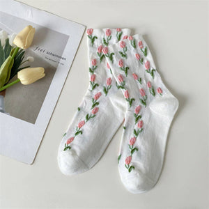 Rufia - Embossed Tulip Pattern  Socks