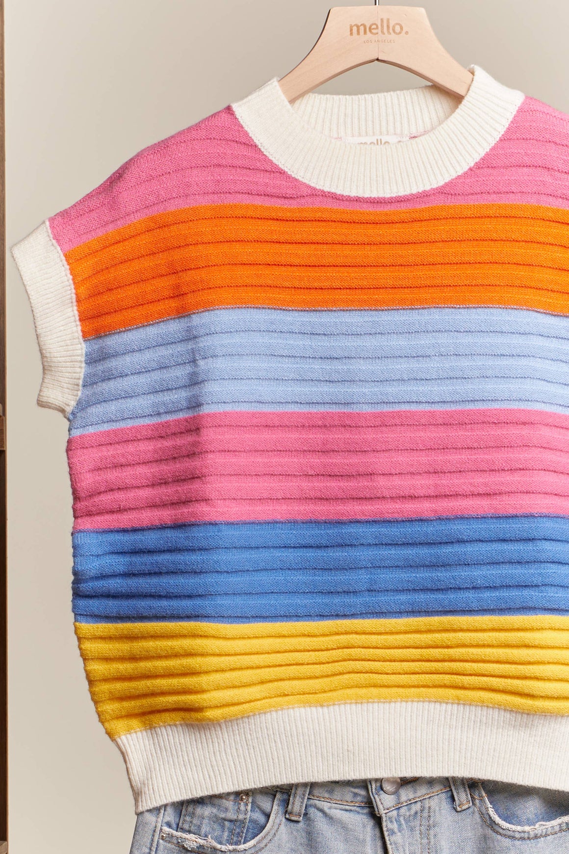 Sleeveless Stripe Knit Sweater