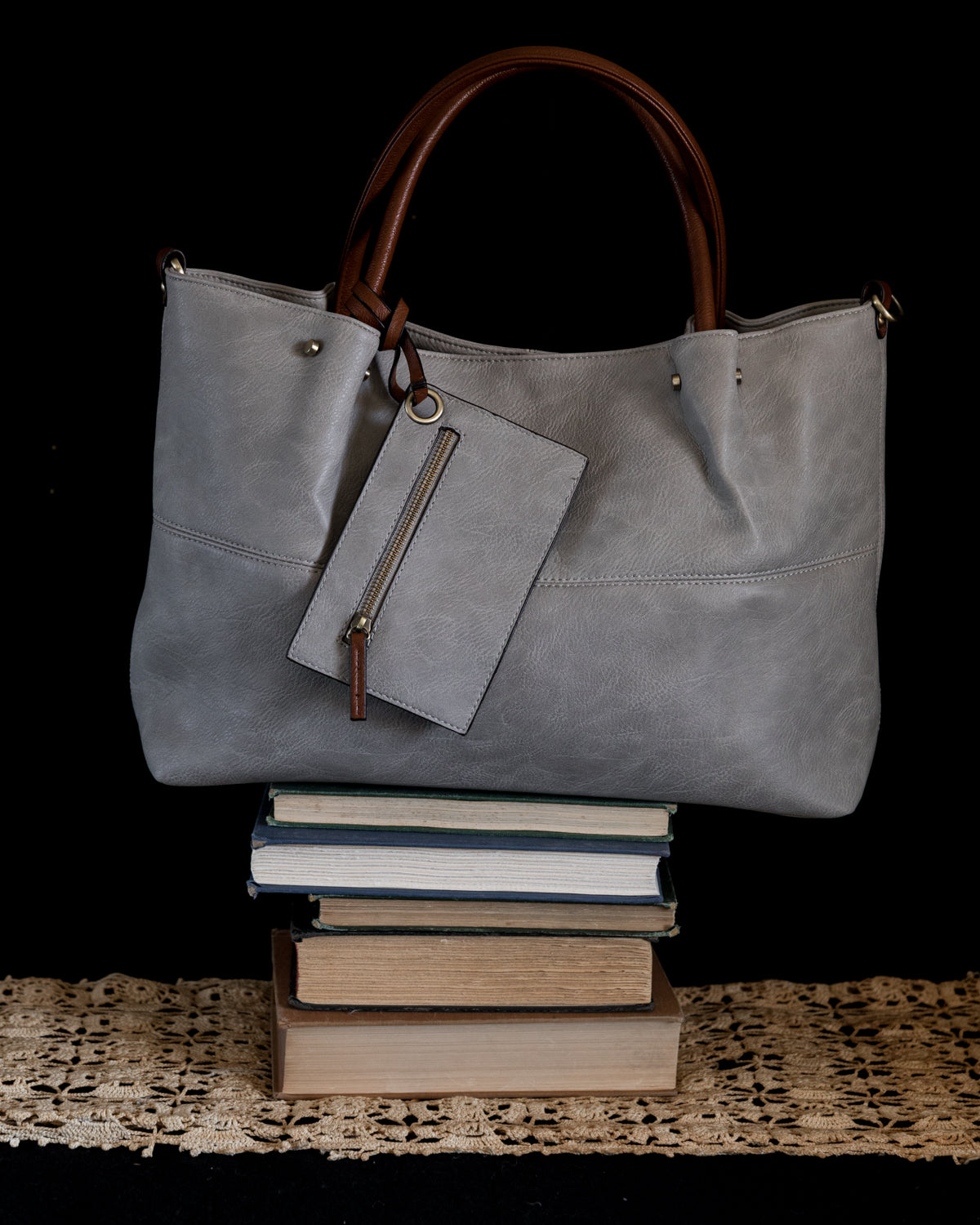 Grey suede online purse