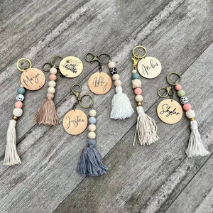 Wood Bead Tassel Keychain