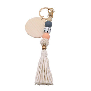 Wood Bead Tassel Keychain