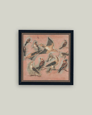 Pink Birds Framed Antique Art