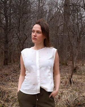 Button Front Embroidered Blouse