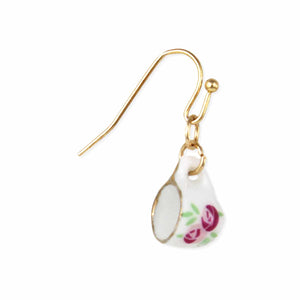 Pink Floral Teacup Gold Earrings