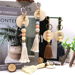 Wood Bead Tassel Keychain