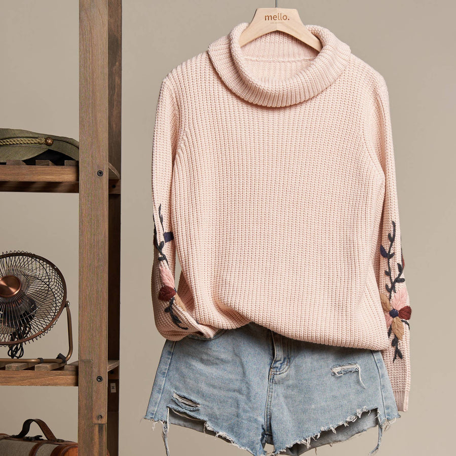 Mock Neck Embroidered Sweater