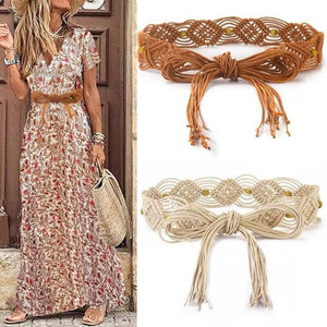 Hollow Knitted Tassel Belt