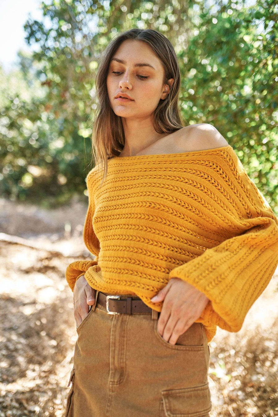 Off Shoulder Sweater( Mustard)