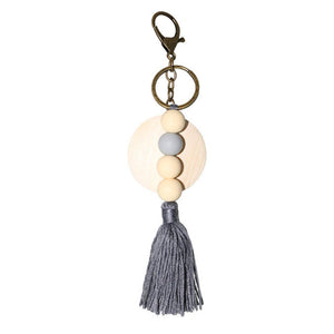 Wood Bead Tassel Keychain