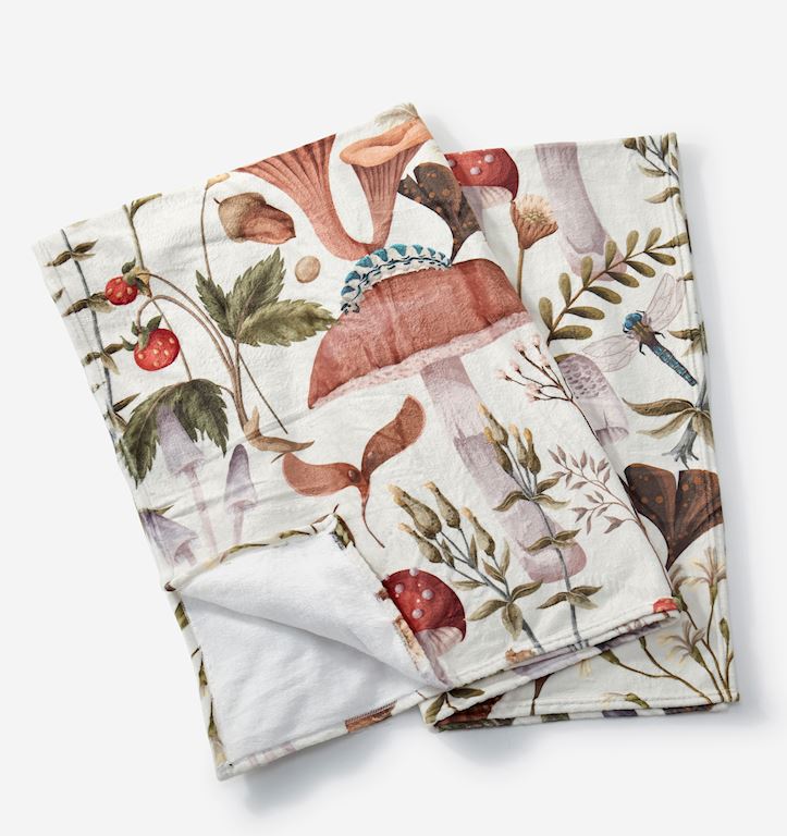 Mushroom Print Throw w/Sherpa