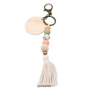 Wood Bead Tassel Keychain