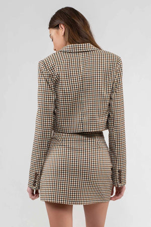 PLAID BUTTON FRONT CROPPED BLAZER