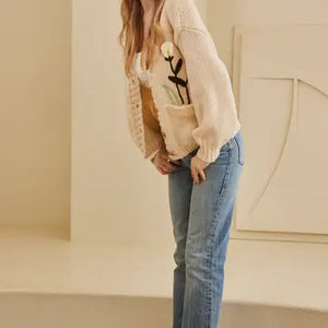 Flower Embroidered Knit Cardigan