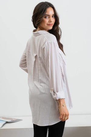 STRIPE COLLARED BUTTON SHIRT(Olive)