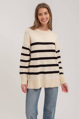 STRIPE OVERSIZED  KNIT SWEATER-iVORY