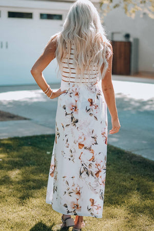 White Striped Floral Print Maxi Dress