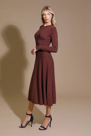 A solid sweater knit midi dress ( Brown)