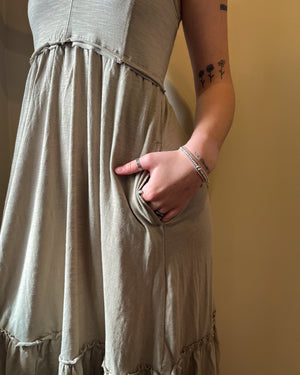 Sage Raw Edge Tiered Maxi Dress