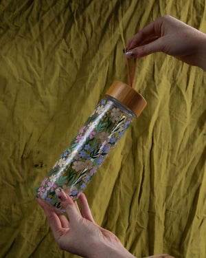 Floral Glass And Bamboo Water Bottle