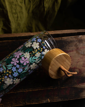 Floral Glass And Bamboo Water Bottle