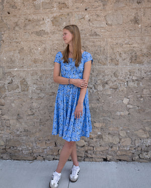 Idda Midi Swing Tea Dress in Blue Floral