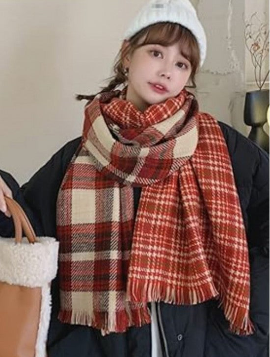 Red Plaid Print Blanket Scarf