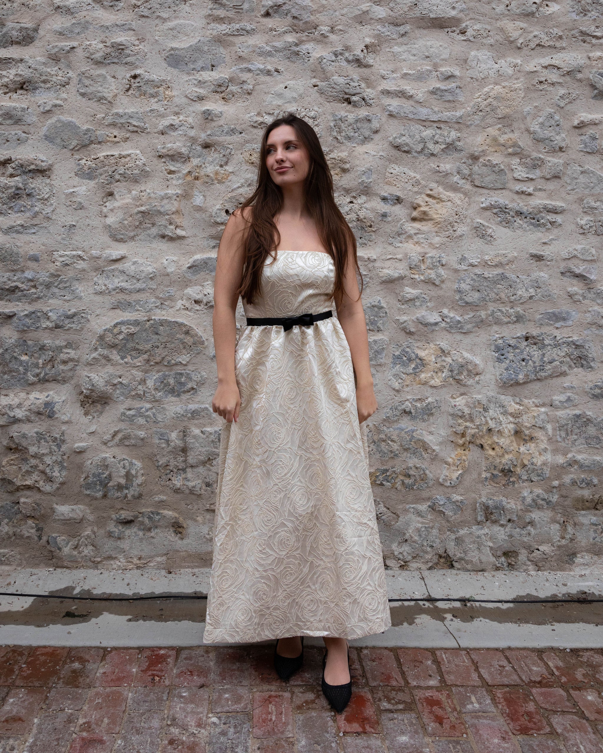 A textured woven midi dress