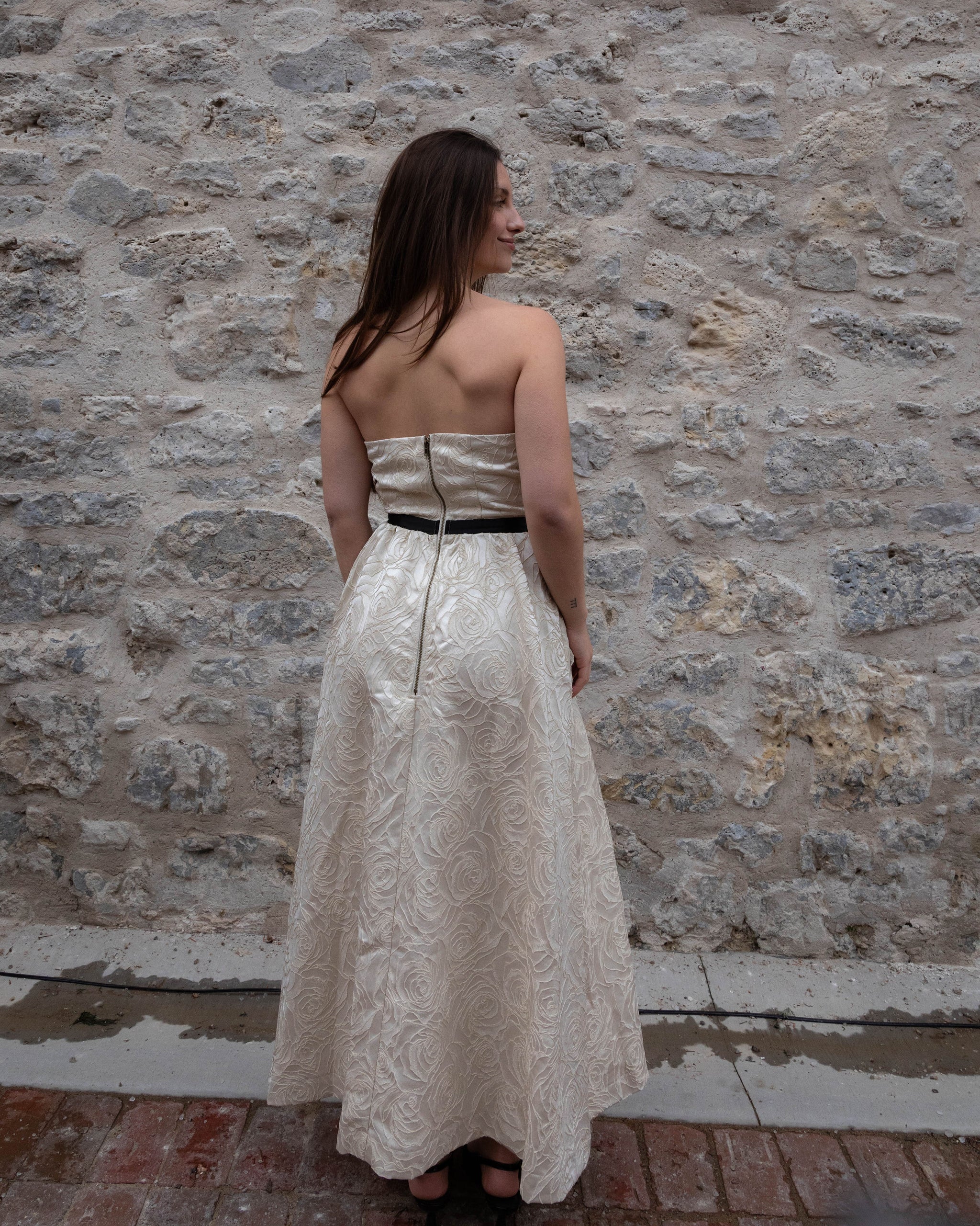 A textured woven midi dress