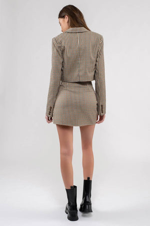 PLAID BUTTON FRONT CROPPED BLAZER