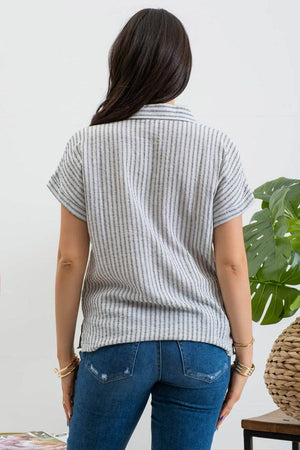 STRIPE COLLARED SHORT SLEEVE  SHIRT