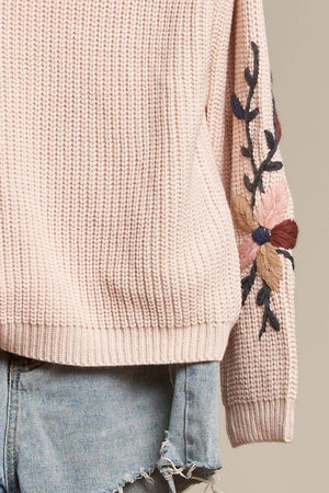 Mock Neck Embroidered Sweater