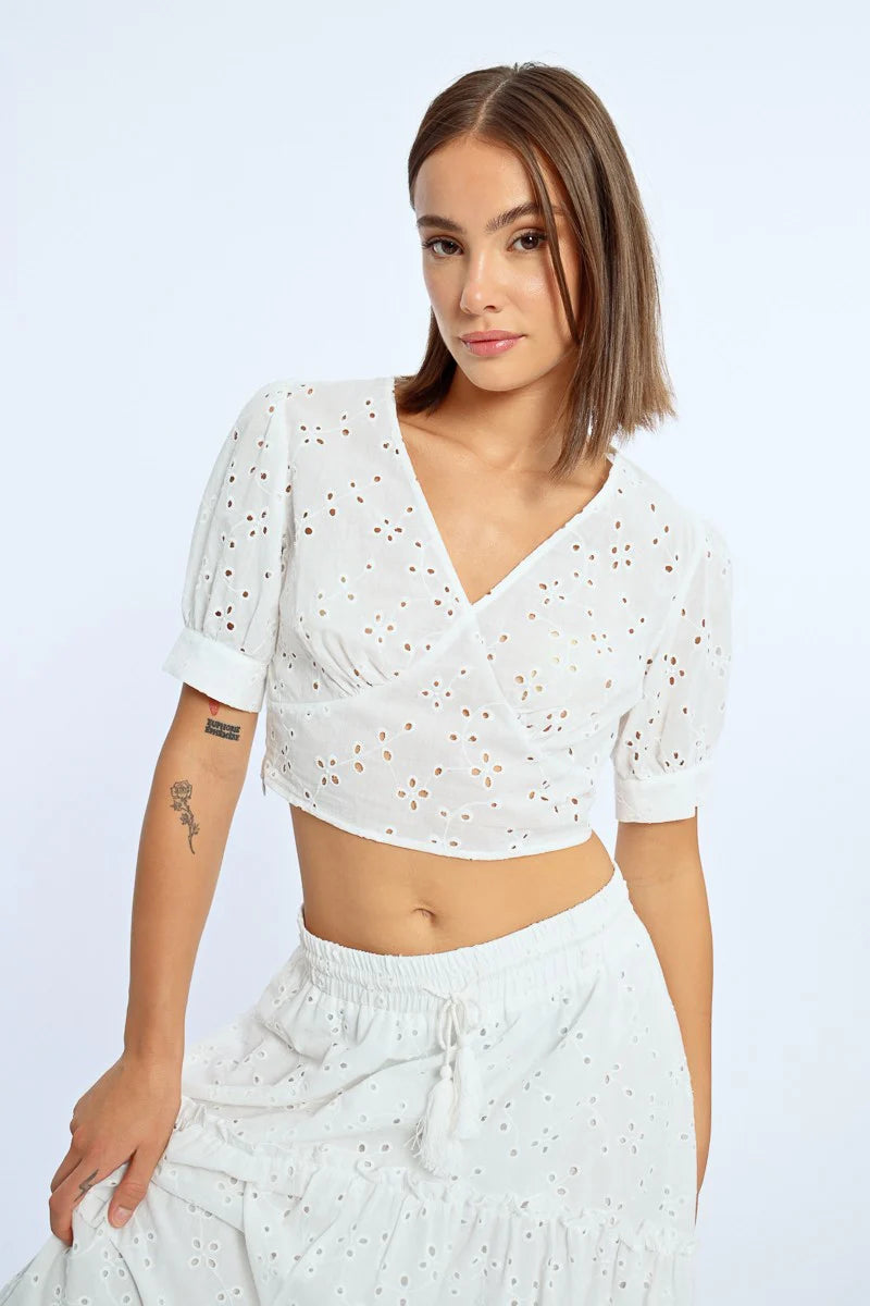 Marcy Crop Embroidered Top