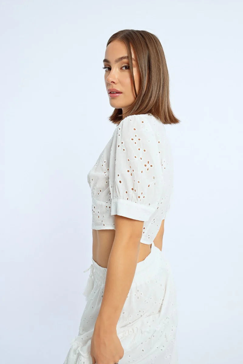 Marcy Crop Embroidered Top