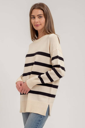 STRIPE OVERSIZED  KNIT SWEATER-iVORY