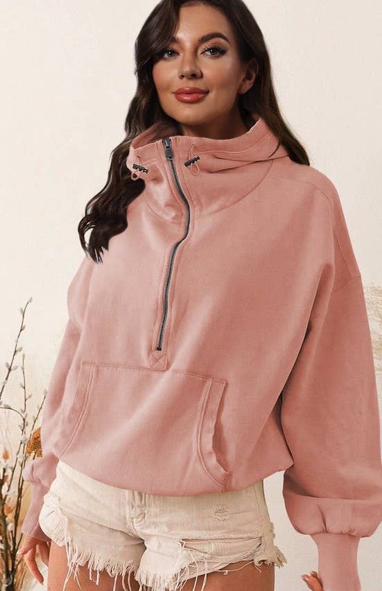 Half Zip Pullover Sweater( Pink)