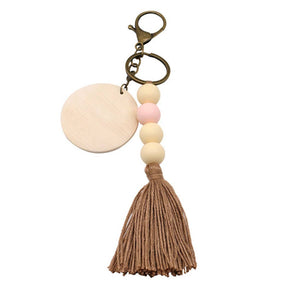 Wood Bead Tassel Keychain