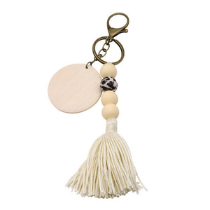 Wood Bead Tassel Keychain