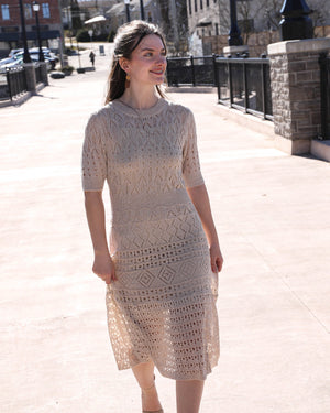 Liv  -Open Knit Crochet Midi Dress