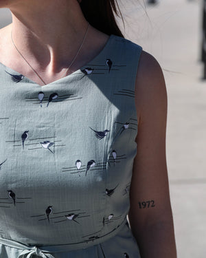 Birds Print Dress ( Olive Green )