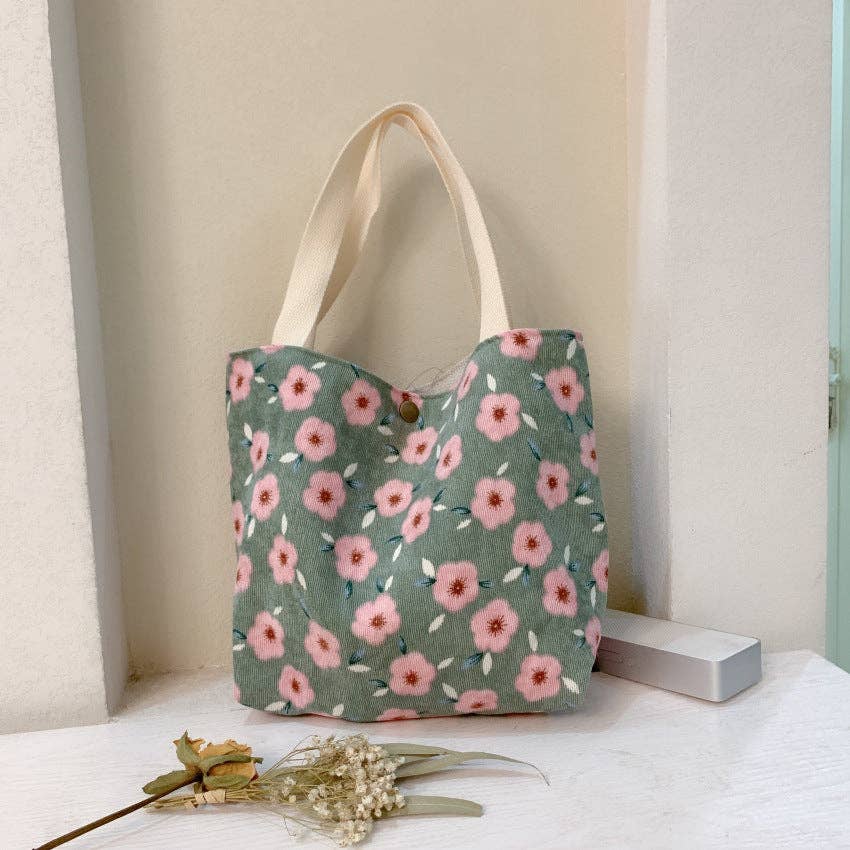 Floral Corduroy Small Tote